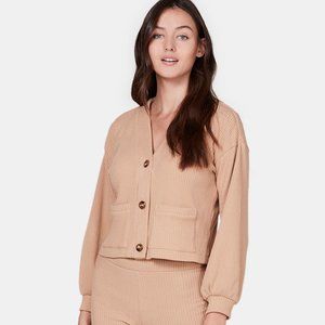 Lett Lisse Ribbed Tan Button Cardigan
